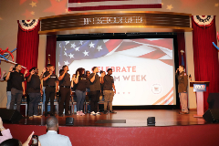 CPT Matt Gimenez of the U.S. Army leads future servicemembers through the Oath of Enlistment.