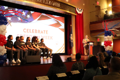 Col. Peter Crean of The National WWII Museum makes opening remarks.